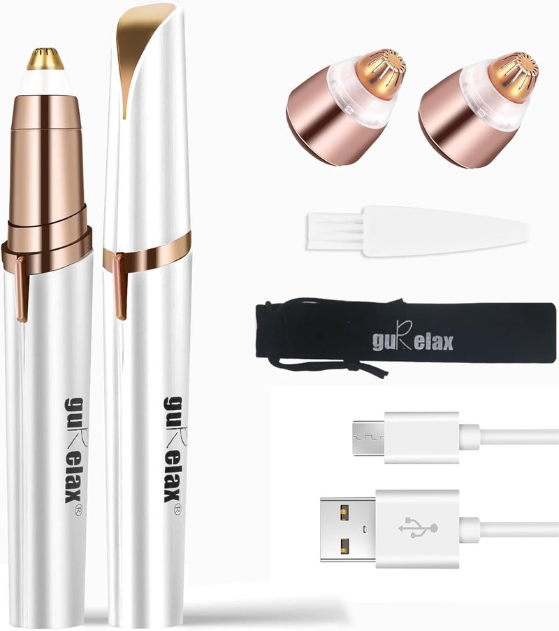 gurelax Eyebrow Hair Remover Electric Eyebrow Trimmer for WomenFace and Eye Epilator with LED Light for Women Rechargeable with 2 x Replacement Heads White