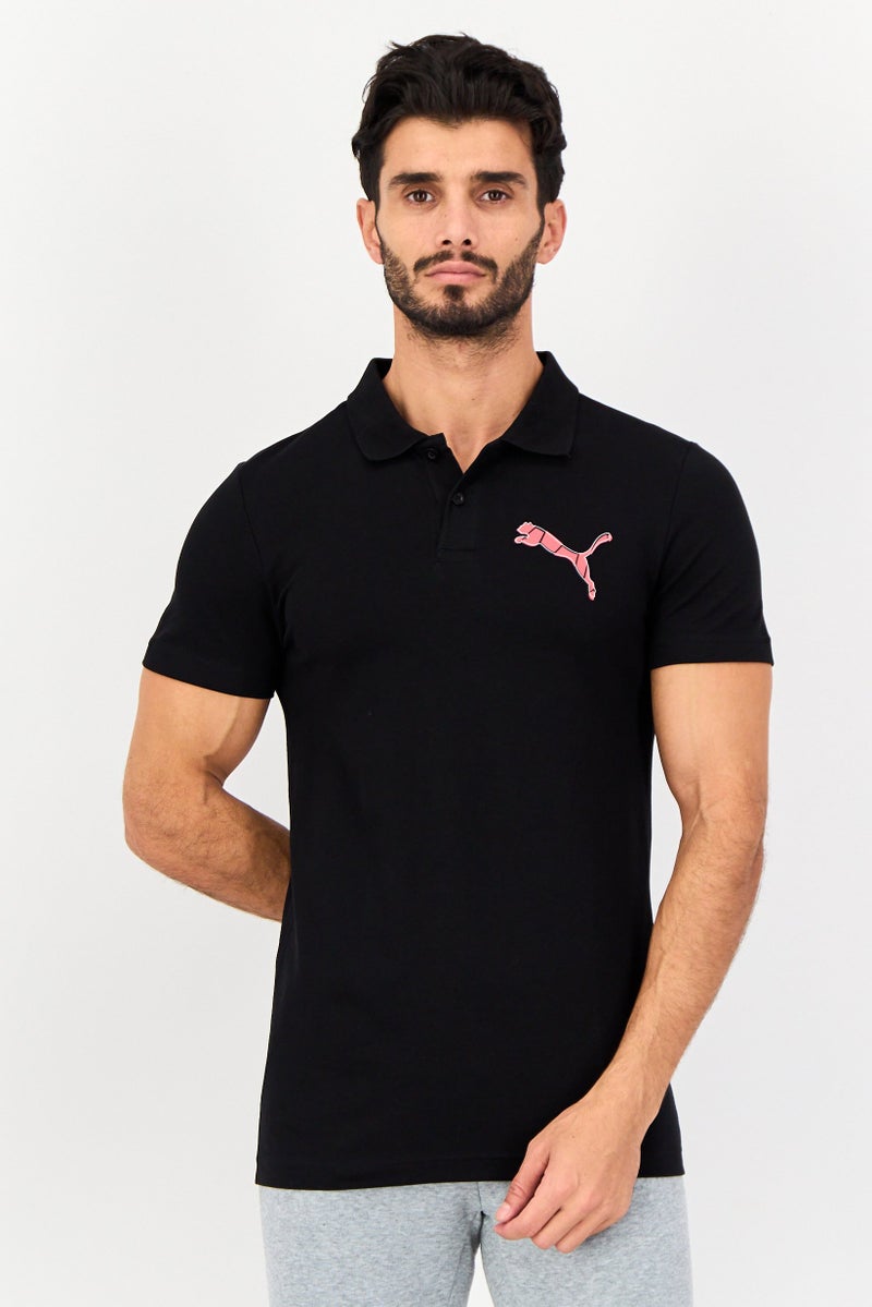 PUMA قميص بولو خارجي للرجال بقصة ضيقة بأكمام قصيرة، أسود - Image 1