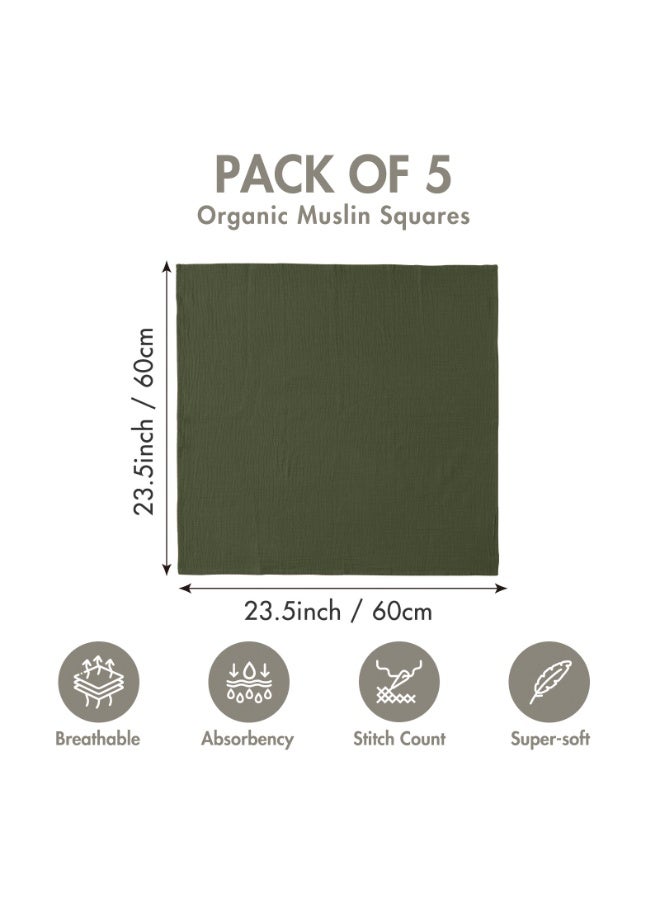 5 Pack Muslin Swaddle Blankets for Baby Girls Boys, Receiving Blanket Large 23.5 x 23.5 inches, Soft Breathable Muslin Baby Blanket for Unisex Newborn - Image 3