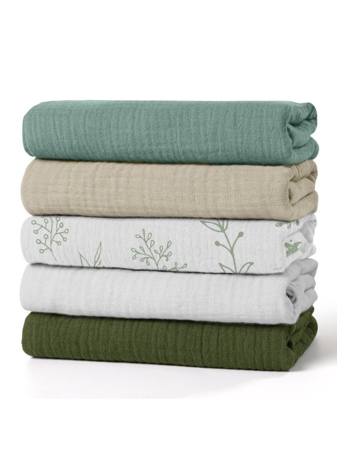 5 Pack Muslin Swaddle Blankets for Baby Girls Boys, Receiving Blanket Large 23.5 x 23.5 inches, Soft Breathable Muslin Baby Blanket for Unisex Newborn - Image 1