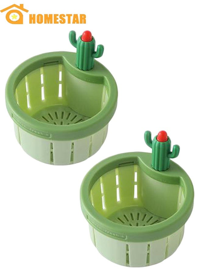 HOMESTAR 2 Pieces Press Automatic Dumping Basket, Self-Cleaning Kitchen Sink Strainer, Green - Image 1