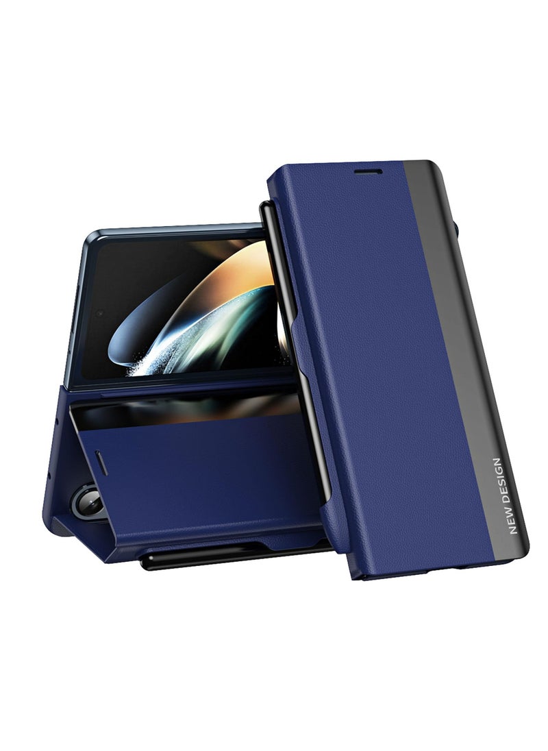 Aookay Case for Samsung Galaxy Z Fold 6 with Stand Design and Pen Holder and Pen (Not Original Pen), Full Body Protection Flip Cover PU Leather, Genuine Leather Magnetic Anti-drop Protective Case (Blue)  - Image 1