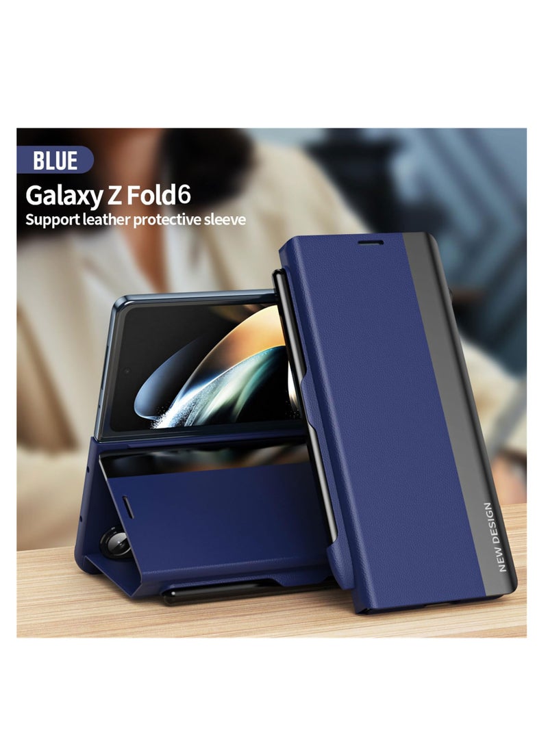 Aookay Case for Samsung Galaxy Z Fold 6 with Stand Design and Pen Holder and Pen (Not Original Pen), Full Body Protection Flip Cover PU Leather, Genuine Leather Magnetic Anti-drop Protective Case (Blue)  - Image 3