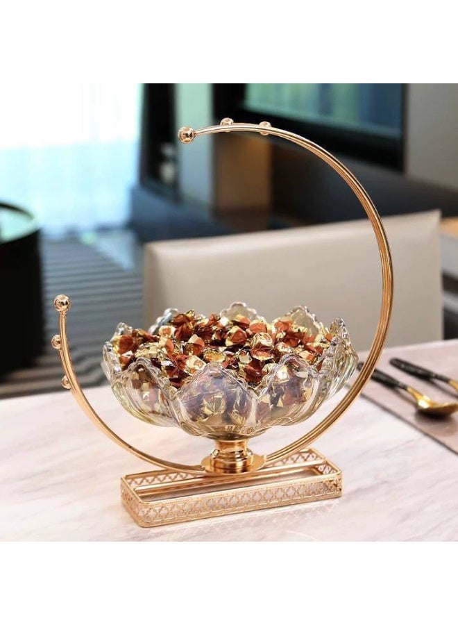 Bonbonniere and gold plate, crystal plate on a gold crescent-shaped stand - Image 1