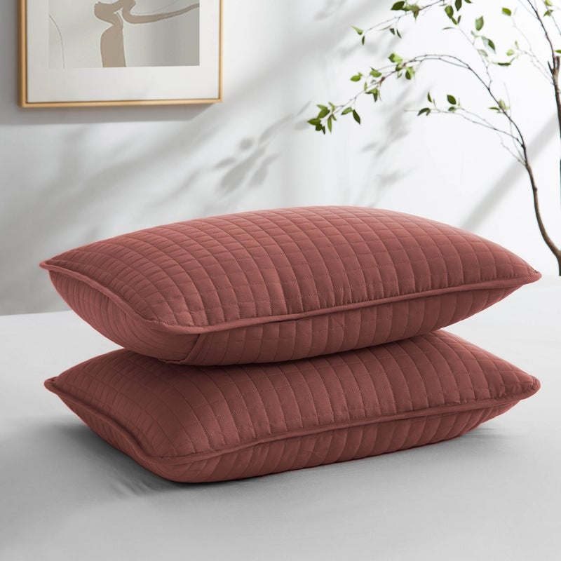 Southshore Fine Livi Southshore Fine Living  Inc. - VILANO Springs - Pair of Quilted Pillow Sham Covers (No Inserts)  20"" x 36""  Marsala (Terra Cotta)  - Image 1