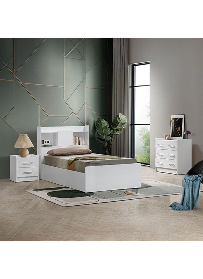 DANUBE HOME - Supreme 90X200 Young Bed With Storage And Foil Lamited Strong And Sturdy Modern Design Wooden Single Bed Frame Furniture Quiet And Comfortable Beds - White - Image 1