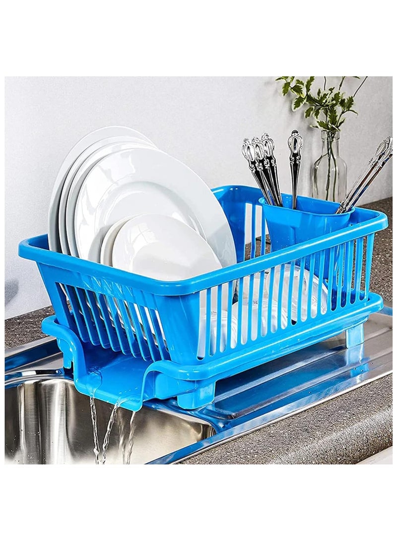 بيسبل رف أطباق مطبخ كبير 3 في 1 من بيسبيل مع صينية تصريف وحامل أدوات، أزرق، BB2087 - Image 3