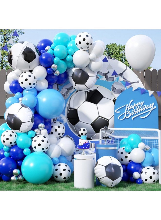 Biapian Soccer Balloon Arch Kit, Football Balloon Arch Kit With 4D Football Foil Balloons Royal Blue White Metallic Silver Latex Balloons For Baby Shower Birthday Soccer Football Party Decorations - Image 1