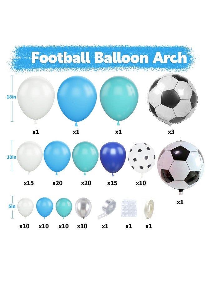 Biapian Soccer Balloon Arch Kit, Football Balloon Arch Kit With 4D Football Foil Balloons Royal Blue White Metallic Silver Latex Balloons For Baby Shower Birthday Soccer Football Party Decorations - Image 2