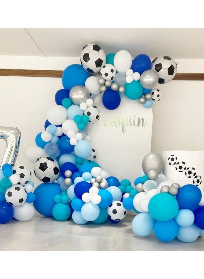 Biapian Soccer Balloon Arch Kit, Football Balloon Arch Kit With 4D Football Foil Balloons Royal Blue White Metallic Silver Latex Balloons For Baby Shower Birthday Soccer Football Party Decorations - Image 3