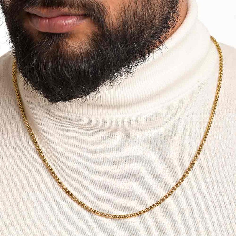 PALMONAS 18k Gold Tone Plated Wheat Chain | 3MM
 for Men - Image 3