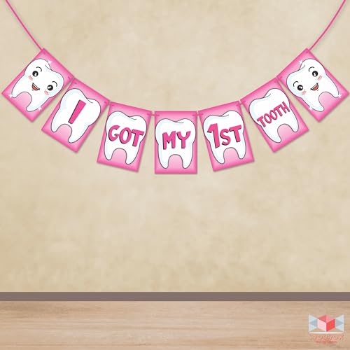 Wobbox First Tooth Photo Booth Party Props (13 Pcs) with I Got My 1st Tooth Bunting Banner, Pink Colour Stylish Font, First Tooth Decoration, First Tooth Decoration Items for Baby - Image 4