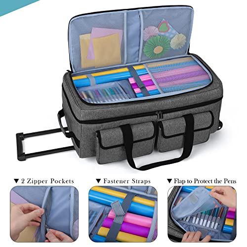 Yarwo Rolling Craft Tote Bag with Wheels Compatible for Cricut Maker 4, Maker 3, Maker, Explore 4, Explore 3, Cameo 4/5, Double Layers Carrying Case for Die Cut Machine and Supplies, Gray(Patented) - Image 3