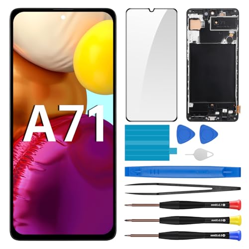 BESJMYT for Samsung Galaxy A71 Screen Replacement with Frame LCD Display Touch Digitizer Full Assembly and Side Button Ear Speaker Vibration Motor Glass Repair Tools Kit SM-A715F (A715F A715W A715X) - Image 1