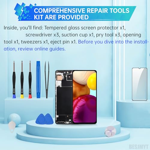BESJMYT for Samsung Galaxy A71 Screen Replacement with Frame LCD Display Touch Digitizer Full Assembly and Side Button Ear Speaker Vibration Motor Glass Repair Tools Kit SM-A715F (A715F A715W A715X) - Image 5