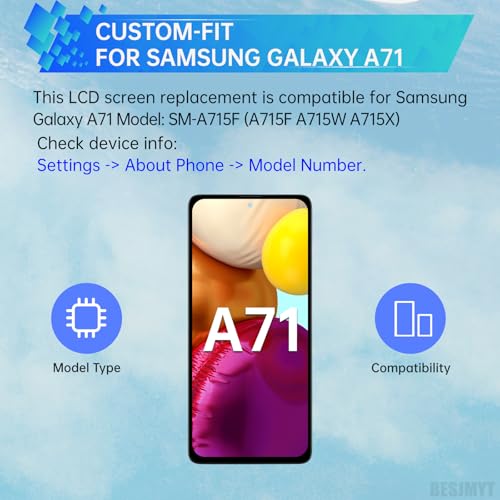 BESJMYT for Samsung Galaxy A71 Screen Replacement with Frame LCD Display Touch Digitizer Full Assembly and Side Button Ear Speaker Vibration Motor Glass Repair Tools Kit SM-A715F (A715F A715W A715X) - Image 2