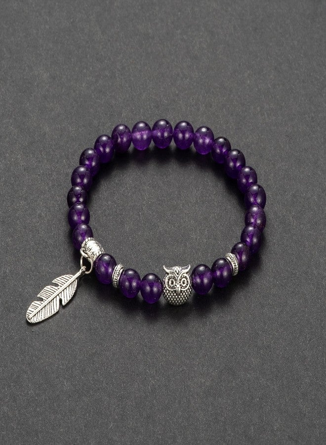 Softones 8mm Beads Owl Bracelets for Women Handmade Natural Stone Owl Gifts for Women Crystals Bracelet for Women Men Spiritual Energy Bracelet - Image 4