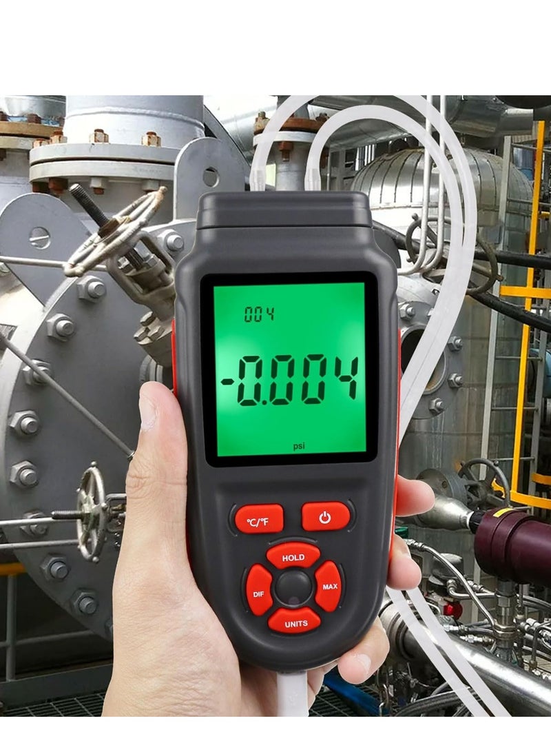 SOLARAE Manometer Selectable Units Differential Pressure Gauge ±3Psi High Measuring Range HVAC 12 Professional Handheld Dual-Port Air Temperature Meter - Image 3