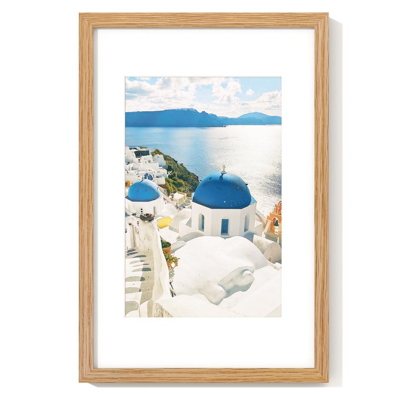 Axeman 11x17 Picture Frame with Mat for 8x12 Solid Oak Wood Poster Frame with Tempered Glass Natural Wooden 11x17 Photo Frame for Wall Home Decor Art Photo and Prints with Wall Hooks Natural