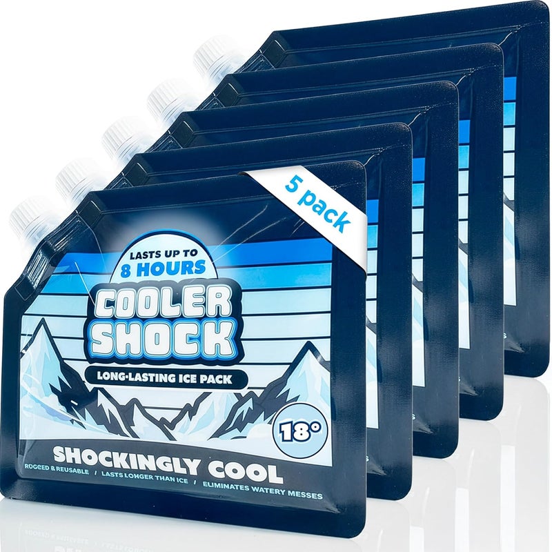 Cooler Shock Set of 5 Reusable Lunch Bag Ice Packs - Long-Lasting Cooling at 18°F - Image 1