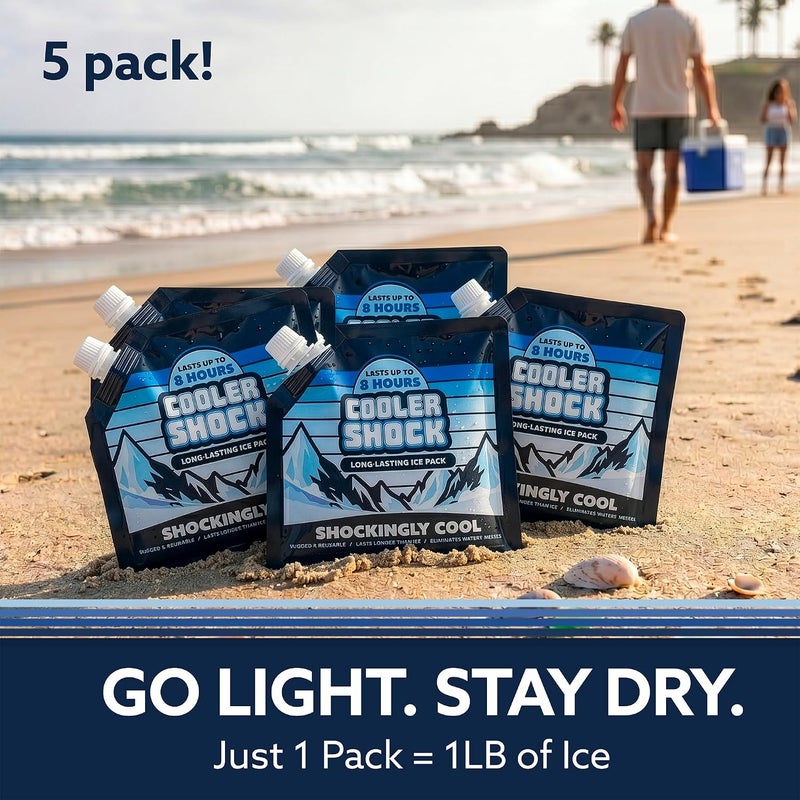 Cooler Shock Set of 5 Reusable Lunch Bag Ice Packs - Long-Lasting Cooling at 18°F - Image 5