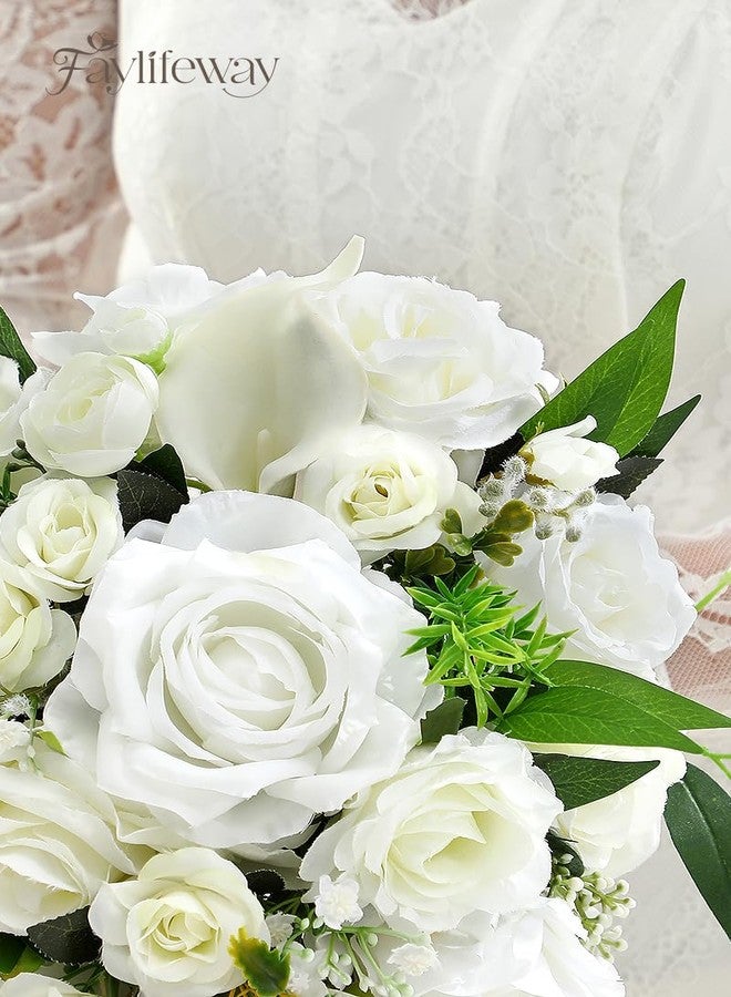 Faylifeway Wedding Bouquets for Bride, White Cascading Bridal Bouquet Artificial Flowers，9.8 Inch Bride Bouquets for Wedding Decoration, Boho Ceremony,Church, Anniversary Decor - Image 3