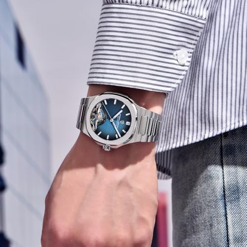 RollsTimi Pagani Design Men's Watch, PD-YS025, Men's Automatic, Skeleton Tourbillon, Business Mechanical Movement, Sporty Sapphire Lens, Stainless Steel Bracelet, 42 mm Case (PD-Dark Blue) - Image 2