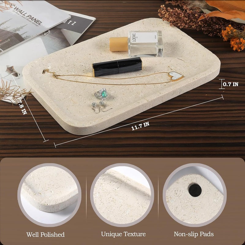 Koville Marble Vanity Tray, 12"x8" Marble Catchall Tray for Countertop Bathroom Kitchen Dresser, Rectangular Decorative Stone Tray for Jewelry Cosmetics Perfume Trinket(Brown) - Image 4