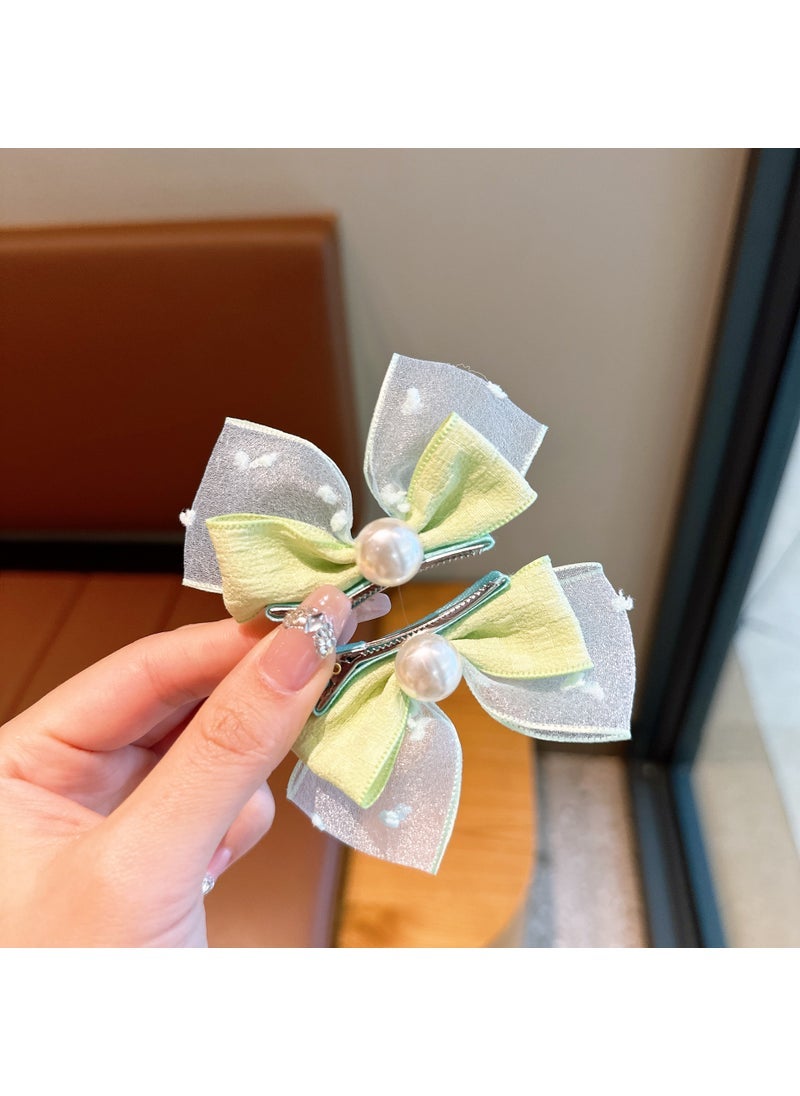 Generic Princess Style Childrens Hairband Butterfly Knot Hair Clip Tailored Braid Ribbon Princess Sash Headwear for Girls 12# green pearl pair clip (oop bag)