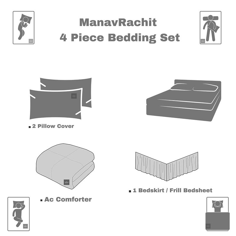 ManavRachit Satin Gold Printed 310 TC Wedding Bedding Set Bedsheet with 2 Pillow Covers 1 AC Comforter for Home Living RoomSet of 4pc Jaal Print Coffee - Image 3