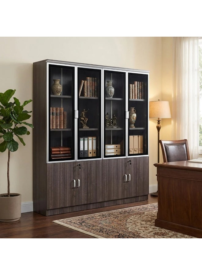 بيتي دولاب مكتبي خشب 4 ابواب - رمادي - Image 1