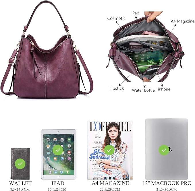 Realer Handbags for Women Hobo Bag Medium Ladies Crossbody Shoulder Bag Faux Leather,Dark Red Brown - Image 3