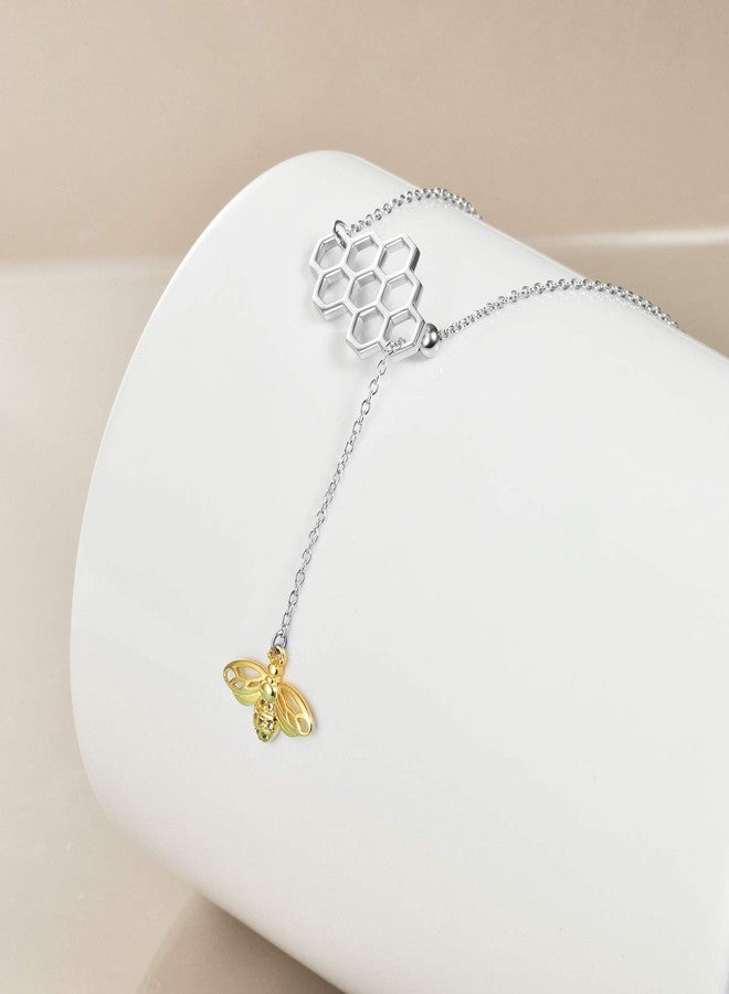 LUHE Bee Necklace Gifts Jewelry for Women Her Sterling Silver Gold Plated Geometric Honeycomb Bumble Bee Y-Necklace Beehive and Bee Pendant Necklace - Image 4