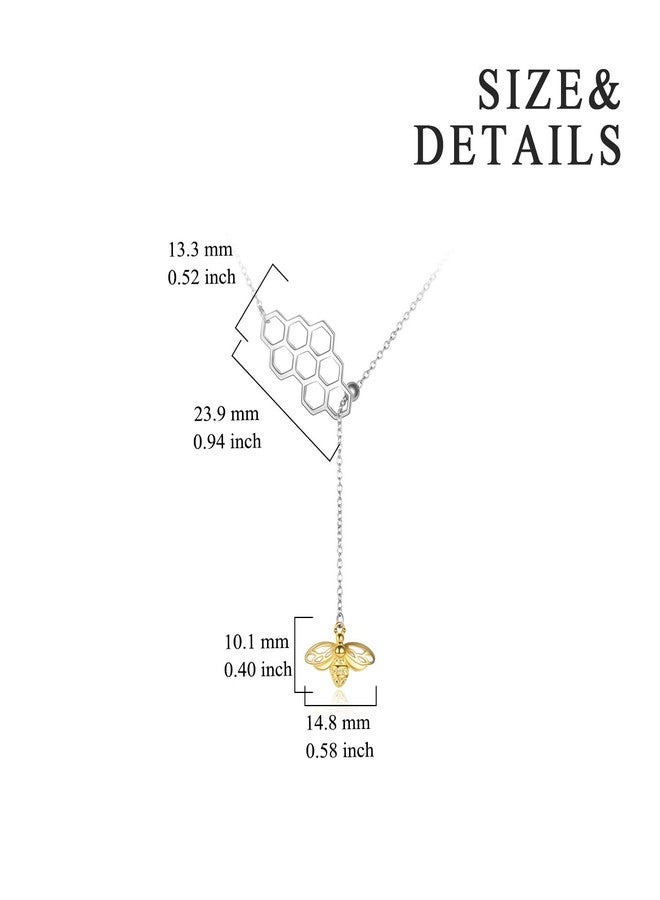 LUHE Bee Necklace Gifts Jewelry for Women Her Sterling Silver Gold Plated Geometric Honeycomb Bumble Bee Y-Necklace Beehive and Bee Pendant Necklace - Image 3