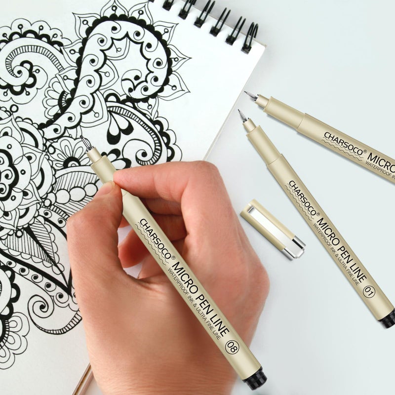CHARSOCO 005 Micro Pen, 6 Pack Black Fine Point Pen with Waterproof Archival Ink, 0.23mm Fineliner Ink Pens for Artist Illustration, Sketching, Anime, Manga, Technical Drawing and Scrapbooking - Image 5