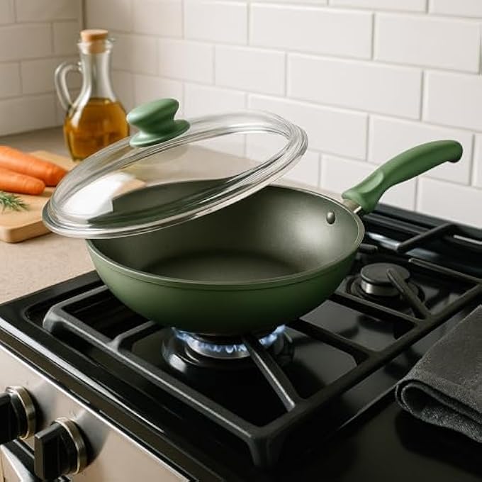 BS Risoli DrGreen Wok 30Cm  EcoFriendly Green Stone NonStick Wok For Healthy Cooking  PfoaFree Frying Pan For StirFry Vegetables  Noodles Compatible With Gas  Electric Stoves - Image 4