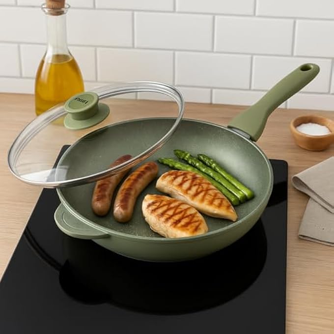 BS Risoli DrGreen Wok 30Cm  EcoFriendly Green Stone NonStick Wok For Healthy Cooking  PfoaFree Frying Pan For StirFry Vegetables  Noodles Compatible With Gas  Electric Stoves - Image 1