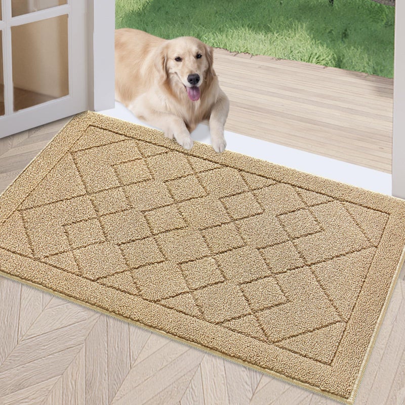 REFETONE Indoor Doormat Front Back Door Mat 24x36 Rubber Backing Non Slip Mats Absorbent Washable Entrance Doormat for Entryway Resist Dirt LowProfile Inside Floor Mat for Muddy Shoes Beige