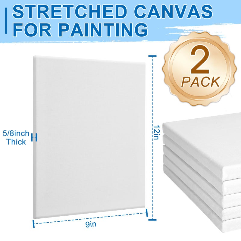 ESRICH Stretched Canvas for Painting, 2 Pack 9x12 Inch Canvas Value Pack,Primed Acid-Free Cotton Blank Canvases, Painting Canvas for Oil & Acrylic Paint. - Image 2