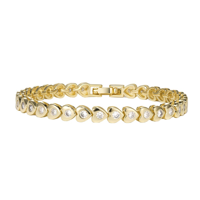 Pearich Tennis Bracelets for Women, Simulated Diamonds Bezel 14K Gold Gold Bracelet for Women, Cubic Zirconia Heart Bracelets Gift - Image 1