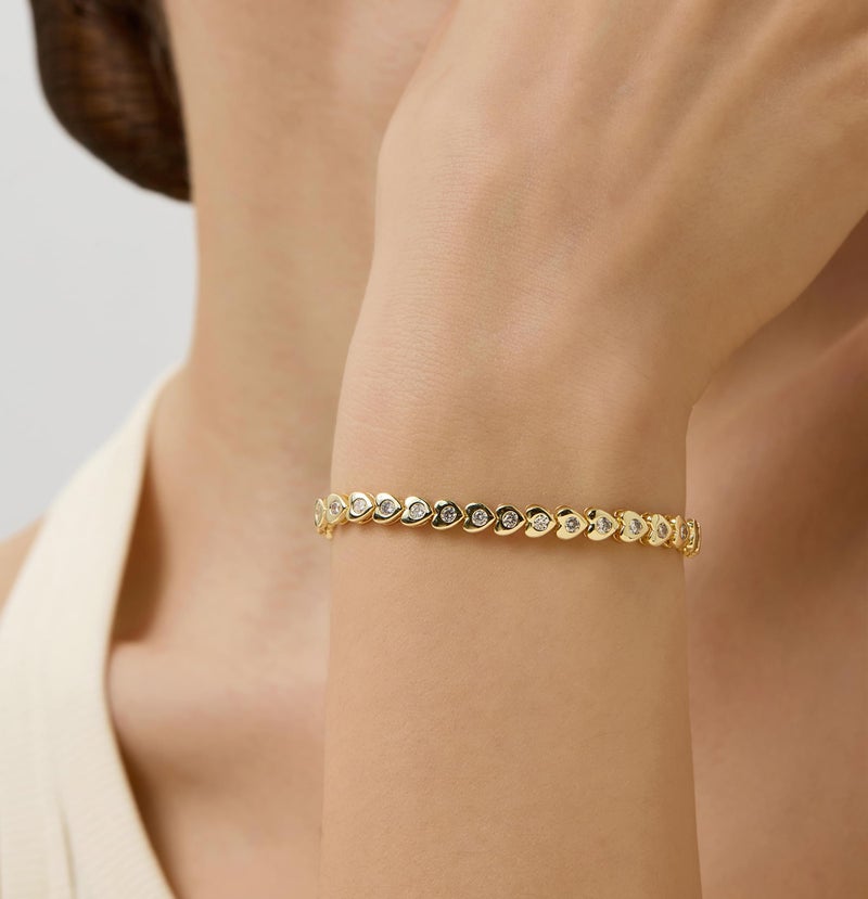 Pearich Tennis Bracelets for Women, Simulated Diamonds Bezel 14K Gold Gold Bracelet for Women, Cubic Zirconia Heart Bracelets Gift - Image 2