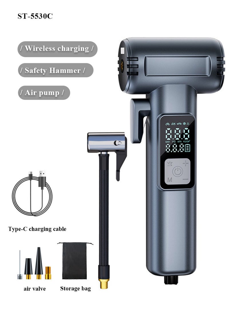 Combining precise inflation, a window breaker, seatbelt cutter, and mobile phone power supply in one, its wide pressure range of 0-150 PSI is suitable for cars, motorcycles, bicycles, and various ball sports. - Image 1