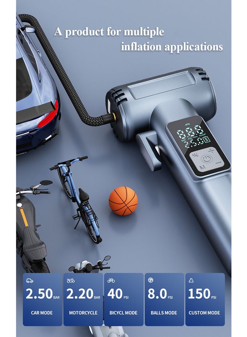 Combining precise inflation, a window breaker, seatbelt cutter, and mobile phone power supply in one, its wide pressure range of 0-150 PSI is suitable for cars, motorcycles, bicycles, and various ball sports. - Image 2