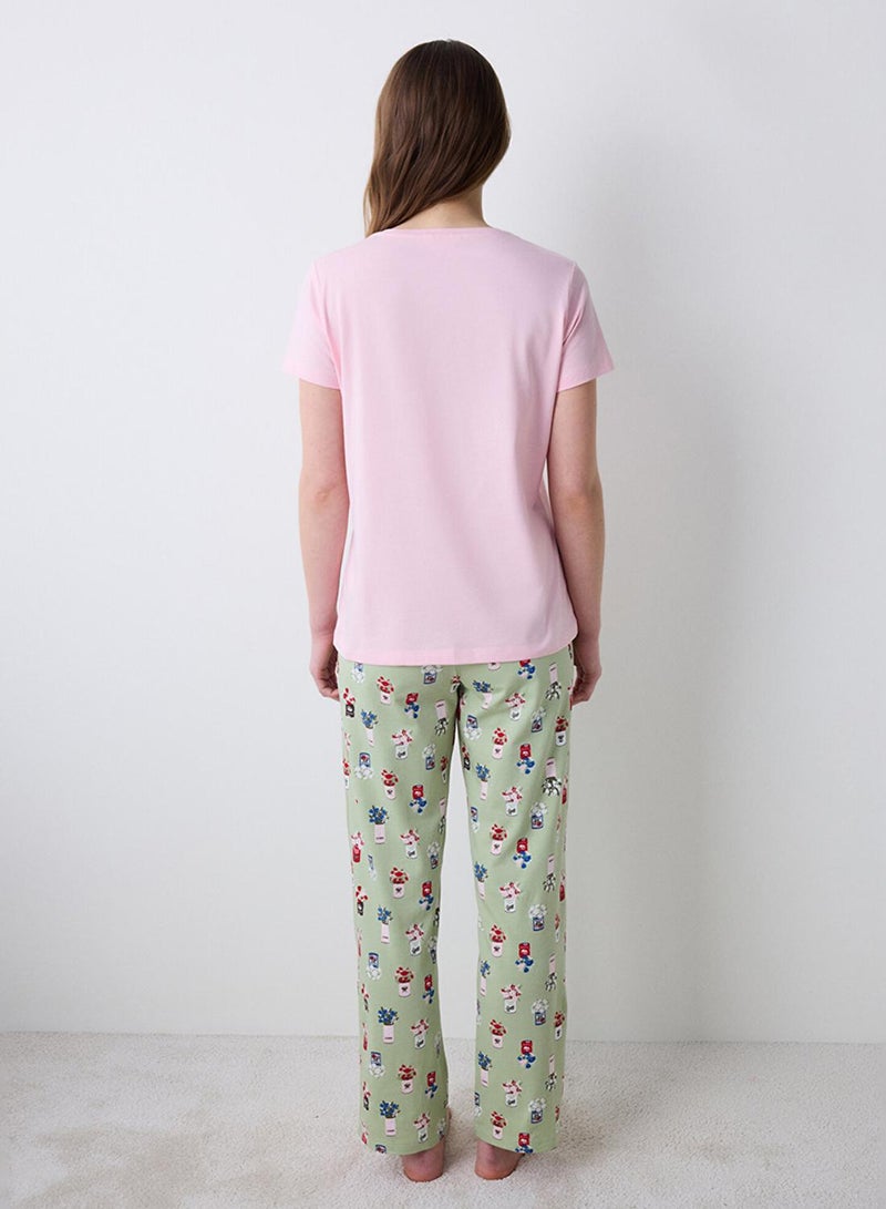 بنتي طقم بيجامة قطنية بنقشة الزهور - Image 4