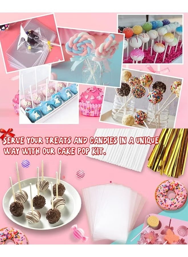 GMORO 300PCS DIY Cake Pop Sticks and Wrappers Set,Including Paper Lollipop Sticks,Clear Candy Treat Bags Parcel,Gold Twist Ties for Cakepop,Lollipop,Hard Candy,Suckers,Chocolate Gift  - Image 3