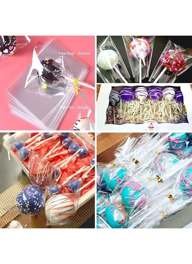 GMORO 300PCS DIY Cake Pop Sticks and Wrappers Set,Including Paper Lollipop Sticks,Clear Candy Treat Bags Parcel,Gold Twist Ties for Cakepop,Lollipop,Hard Candy,Suckers,Chocolate Gift  - Image 5
