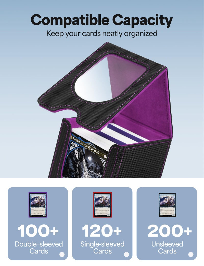 banloga Card Deck Box for MTG Commander, Card Case Holds 100+ Double-Sleeved Cards, Magic Card Box Fits for TCG/PTCG/CCG Card with 2 Dividers (Black&Purple) - Image 2