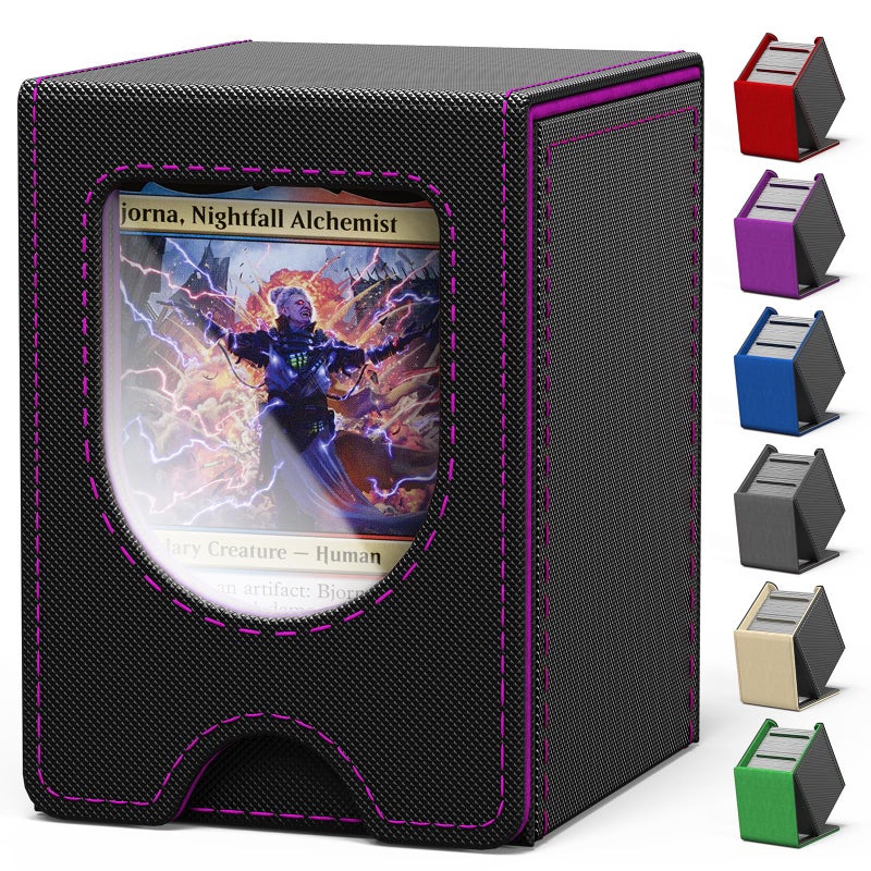 banloga Card Deck Box for MTG Commander, Card Case Holds 100+ Double-Sleeved Cards, Magic Card Box Fits for TCG/PTCG/CCG Card with 2 Dividers (Black&Purple) - Image 1