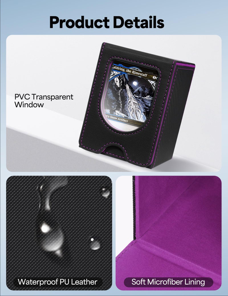 banloga Card Deck Box for MTG Commander, Card Case Holds 100+ Double-Sleeved Cards, Magic Card Box Fits for TCG/PTCG/CCG Card with 2 Dividers (Black&Purple) - Image 5