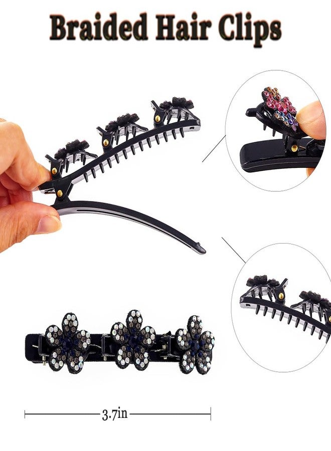 Outyua Sparkling Crystal Stone Rhinestone Braided Hair Clips for Women Duckbill Hair Clip Hair Accessories for Styling Sectioning 4Pcs - Image 3